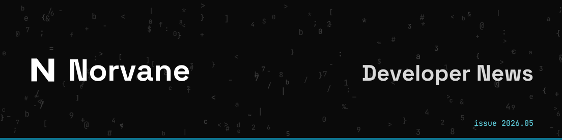 Norvane Developer News masthead: the Norvane wordmark and the words Developer News on a near-black band scattered with monospace glyphs